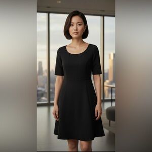 Theory fit flare Scoop Neck Short Sleeve Dress Viscose Stretch Black USA Made L